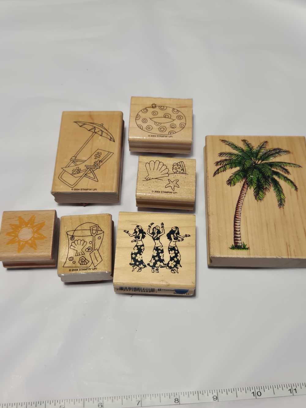 Lot 18- Wooden Hawaiian Theme Rubber Stamp Set - Palm Tree & Hula Dancers